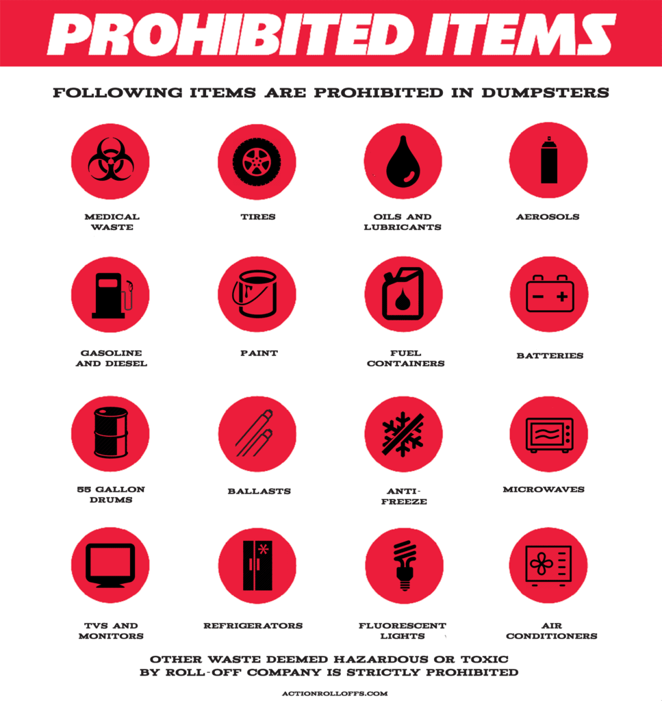 dumpster rental prohibited materials chart